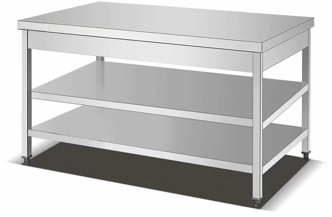 Assemblée de Tableau de travail d'acier inoxydable de restaurant clôturant la table de travail de trois plate-formes avec le support de stockage commercial de dossier