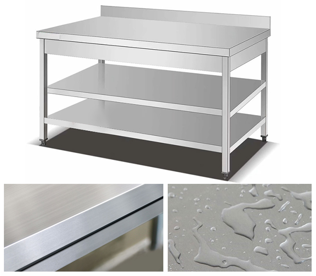 Assemblée de Tableau de travail d'acier inoxydable de restaurant clôturant la table de travail de trois plate-formes avec le support de stockage commercial de dossier