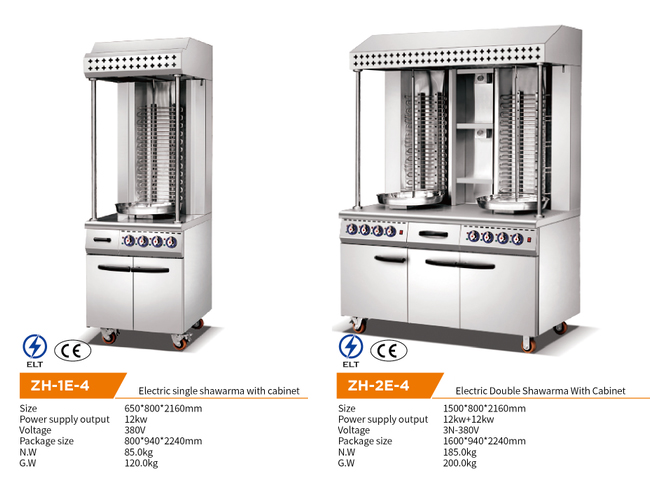 Double chiche-kebab électrique commercial de Shawarma faisant la machine avec le Cabinet pour l'acier inoxydable d'hôtel